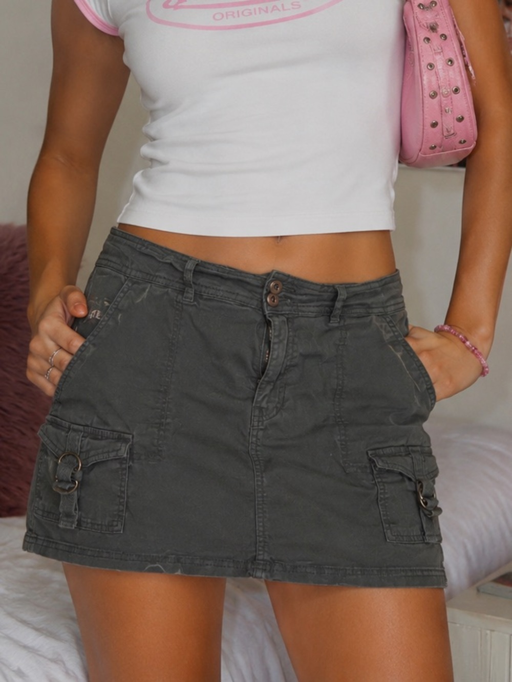 Vintage Y2K Arie by Arielle Dark Green Cargo Skort Size XL Utility Mini